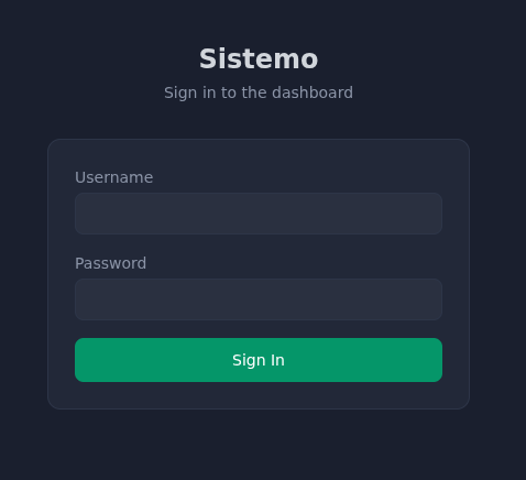 Sistemo dashboard login screen